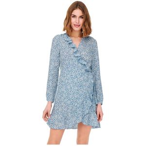 Only Carly Wrap 3/4 Sleeve Short Dress Blauw 38 Vrouw