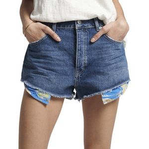 Superdry Vintage High Rise Denim Shorts Blauw 28 Vrouw