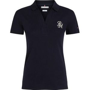Tommy Hilfiger Slim Script Logo Open Neck Polo Dames - Maat S