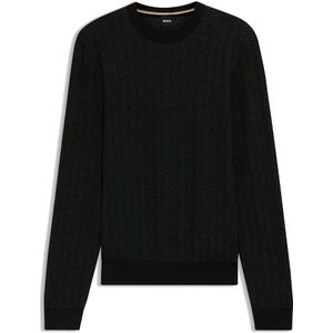 BOSS - Trui - Scheerwol en Katoen - Visgraatstructuur