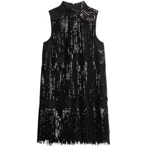 Superdry Fringe Sequin Aline Sleeveless Short Dress Zwart XL Vrouw