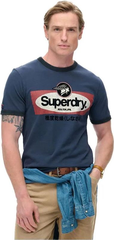 Superdry - Core Logo Ringer Workwear - T-shirt - Katoen - Met Patroon