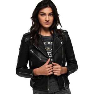 Superdry Rylee Leather Biker Jacket Zwart 2XS Vrouw