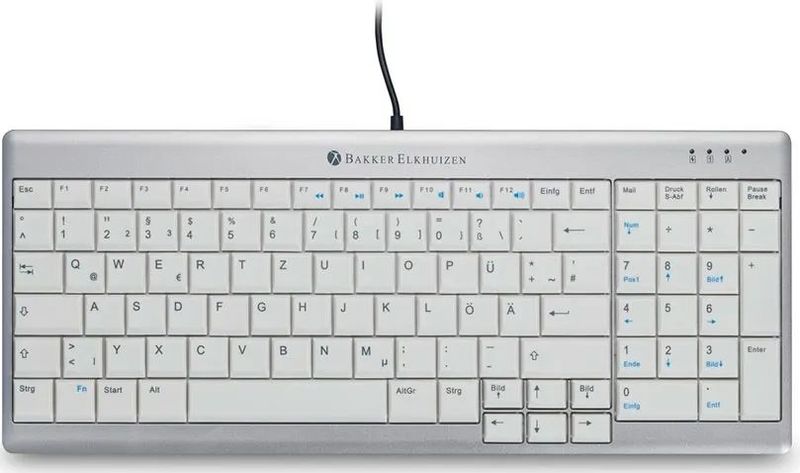 BakkerElkhuizen UltraBoard 960 Standard Compact toetsenbord Kantoor USB QWERTZ Zwitsers Zilver, Wit