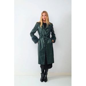 Balmohk Pu Faux Fur Cuffs Trenchcoat