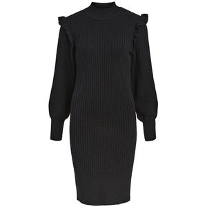 Object Malena Long Sleeve Midi Dress Zwart L Vrouw