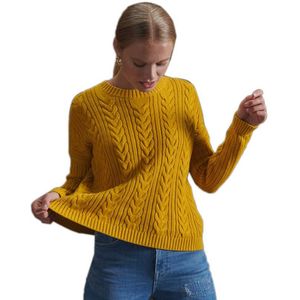 Superdry Dropped Shoulder Cable Crew Sweater Geel S Vrouw