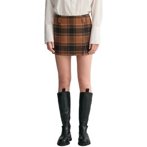 Gant Checked Wool Short Skirt Bruin 36 Vrouw