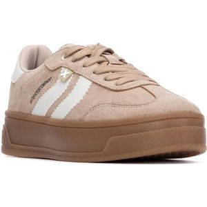 Xti - 14458601-BEIGE - Trainers - Bruin - Plat - Veters - Casual