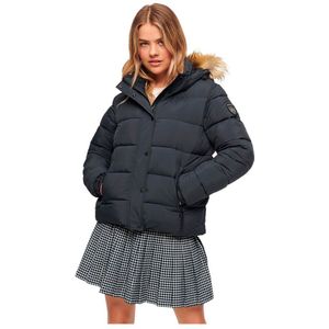 Superdry Faux Fur Puffer Jacket Blauw L Vrouw
