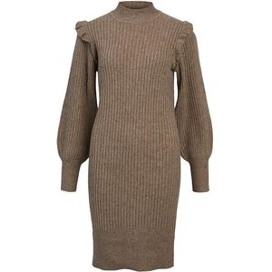 Object Malena Long Sleeve Midi Dress Beige,Bruin XL Vrouw