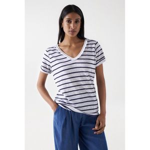 Salsa Jeans Fringe Detail Short Sleeve V Neck T-shirt Veelkleurig XS Vrouw