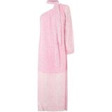 Jurk - Roze - Polyester - Asymmetrische Halslijn met Pofmouwen