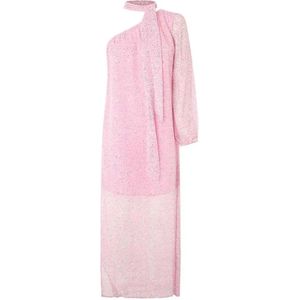 Jurk - Roze - Polyester - Asymmetrische Halslijn met Pofmouwen