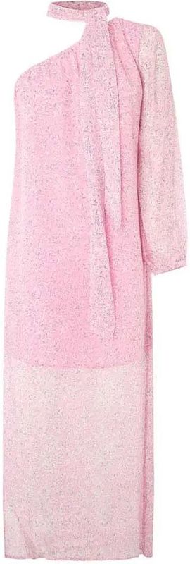 Jurk - Roze - Polyester - Asymmetrische Halslijn met Pofmouwen