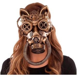 Viving Costumes Steampunk Cat Mask Goud