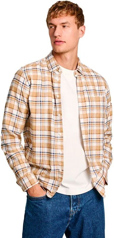 Pepe Jeans - PM308732 Manel - Overhemd - Beige - Lange Mouwen - Biologisch Katoen - Duurzaam
