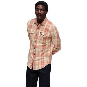 Superdry Cotton Worker Check Long Sleeve Shirt Oranje L Man