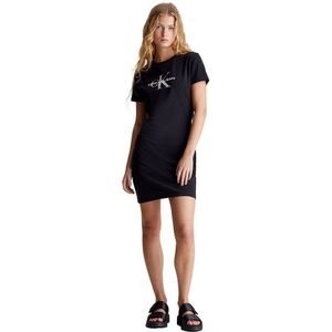 Calvin Klein Jeans J20j223056 Diffused Monologo Long Sleeve Short Dress Zwart S Vrouw