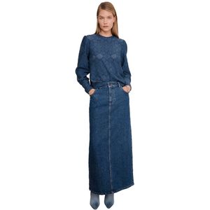 Object Ellen Long Denim Skirt Blauw S Vrouw