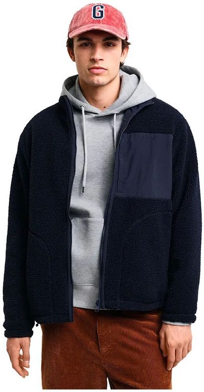 Gantvoor mannen. 2015077 Omkeerbare fleece voering met marine rits (S), Casual, Gerecycled polyester, Duurzaam, Marineblauw