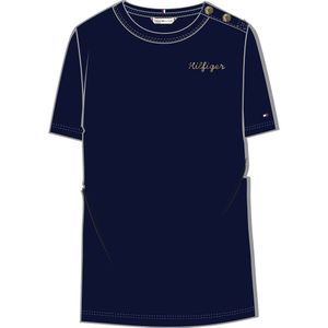 Tommy Hilfiger Reg Gold Button Short Sleeve T-shirt Blauw XS Vrouw