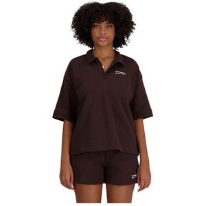New Balance Linear Heritage French Terry Short Sleeve Polo Bruin L Vrouw