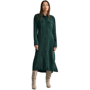 Gant Relaxed Utility Long Sleeve Long Dress Groen 38 Vrouw