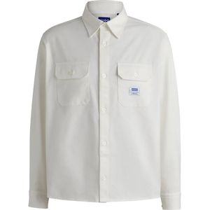 HUGO - Overhemd - Katoenen Twill - Blauw - Logolabel