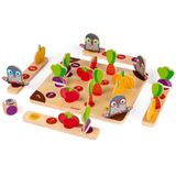 Juratoys Garden Panic! - Houten spel voor kinderen van 3-6 jaar - 2-4 spelers - Vul je mandje en vermijd de mollen