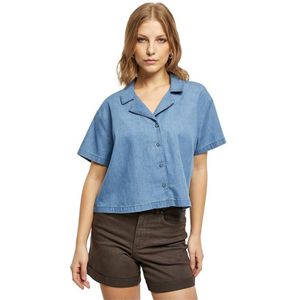 Urban Classics Resort Light Denim Short Sleeve Shirt Blauw S Vrouw