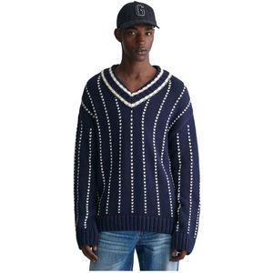 Gant Pinstripe Collegiate V Neck Sweater Blauw 2XL Man