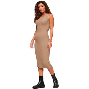 Superdry Backless Knitted Long Sleeve Midi Dress Beige M Vrouw