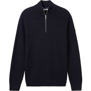 Tom Tailor 1038315 Structured Knit Troyer Half Zip Sweater Blauw XL Man