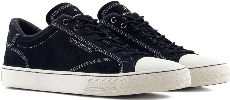 Armani Exchange - XM001753AF18075ZB005 - Sneakers - Marineblauw - Zacht Leer - Plat - Veters