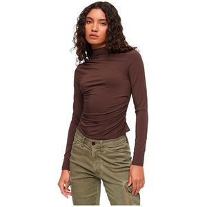 Superdry Long Sleeve Ruched Mock Neck Sweater Bruin M Vrouw