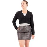 Leren Minirok - Zwart - Lamsleer - Metalen Badge Met Logo