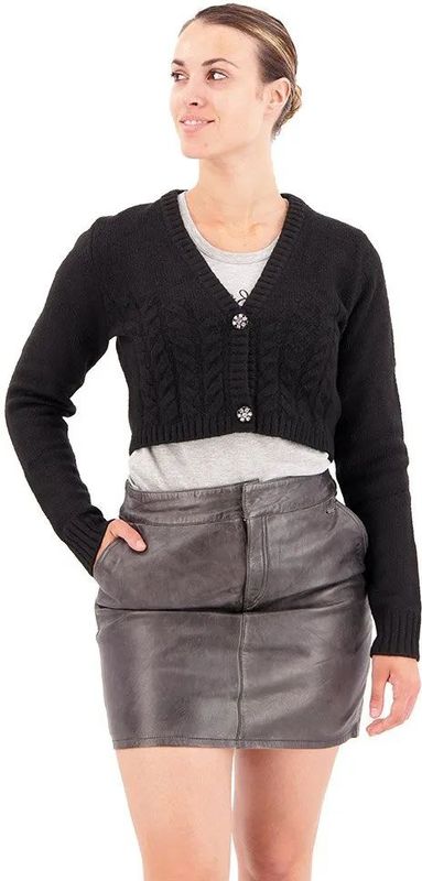 Leren Minirok - Zwart - Lamsleer - Metalen Badge Met Logo