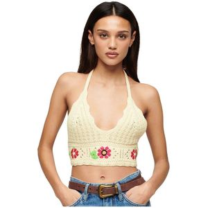Superdry Crochet Flower Bralette Sleeveless T-shirt Beige XS Vrouw