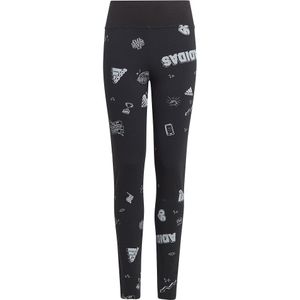 Adidas Brand Love Allover Print Leggings Zwart 14-15 Years