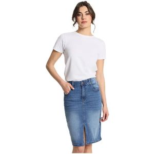 Victorio & Lucchino - Denim Midirok - Medium Gewassen Blauw - Casual - Katoen