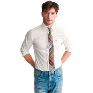 Gantvoor mannen. 3240171 Slim Fit Poplin Stretch Overhemd wit (S), Casual, Katoen, Lange mouwen