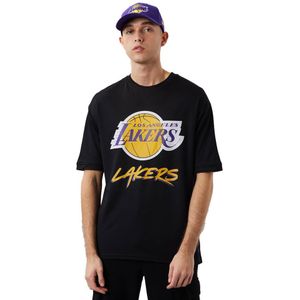 New Era Los Angeles Lakers Nba Script Mesh Short Sleeve T-shirt Zwart S Man