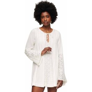 Superdry Lace Long Sleeve Short Dress Beige S Vrouw