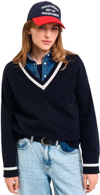 GANT - 4805265 - Trui - Marineblauw - V-hals - Schapenwol