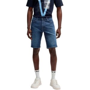 Kleur Korte Broek - Navy - Katoen - Met Leren Badge