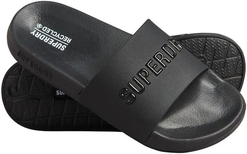 Superdry Code Logo Vegan Pool Slippers - Zwart - Polyurethaan - Voorgevormd Voetbed