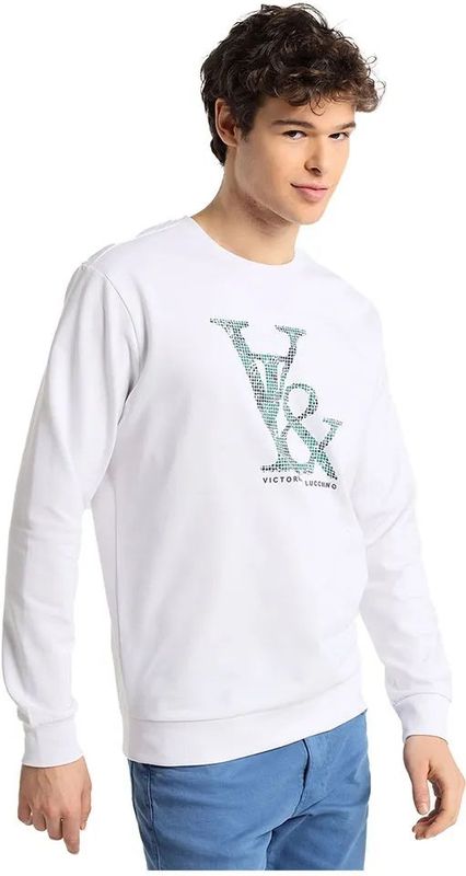 Victorio & Lucchino - Sweater - Wit - 660027025 - Met Ronde Hals en Graphic op de Borst