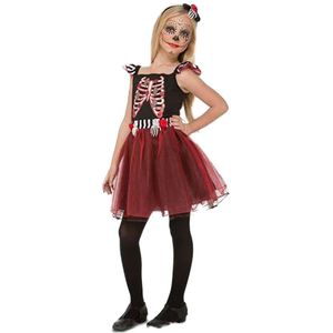 Viving Costumes Miss Skeleton Girl Custom Rood 5-6 Years