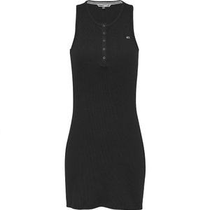 Tommy Jeans Essential Rib Button Sleeveless Short Dress Zwart XS Vrouw